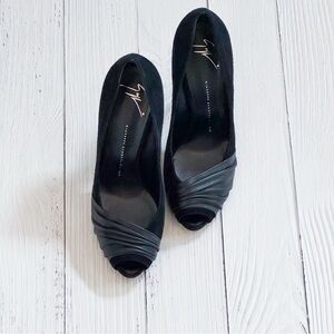 Giuseppe Zanotti Black Peep Toe Heels , Leather and Suede, Size 41